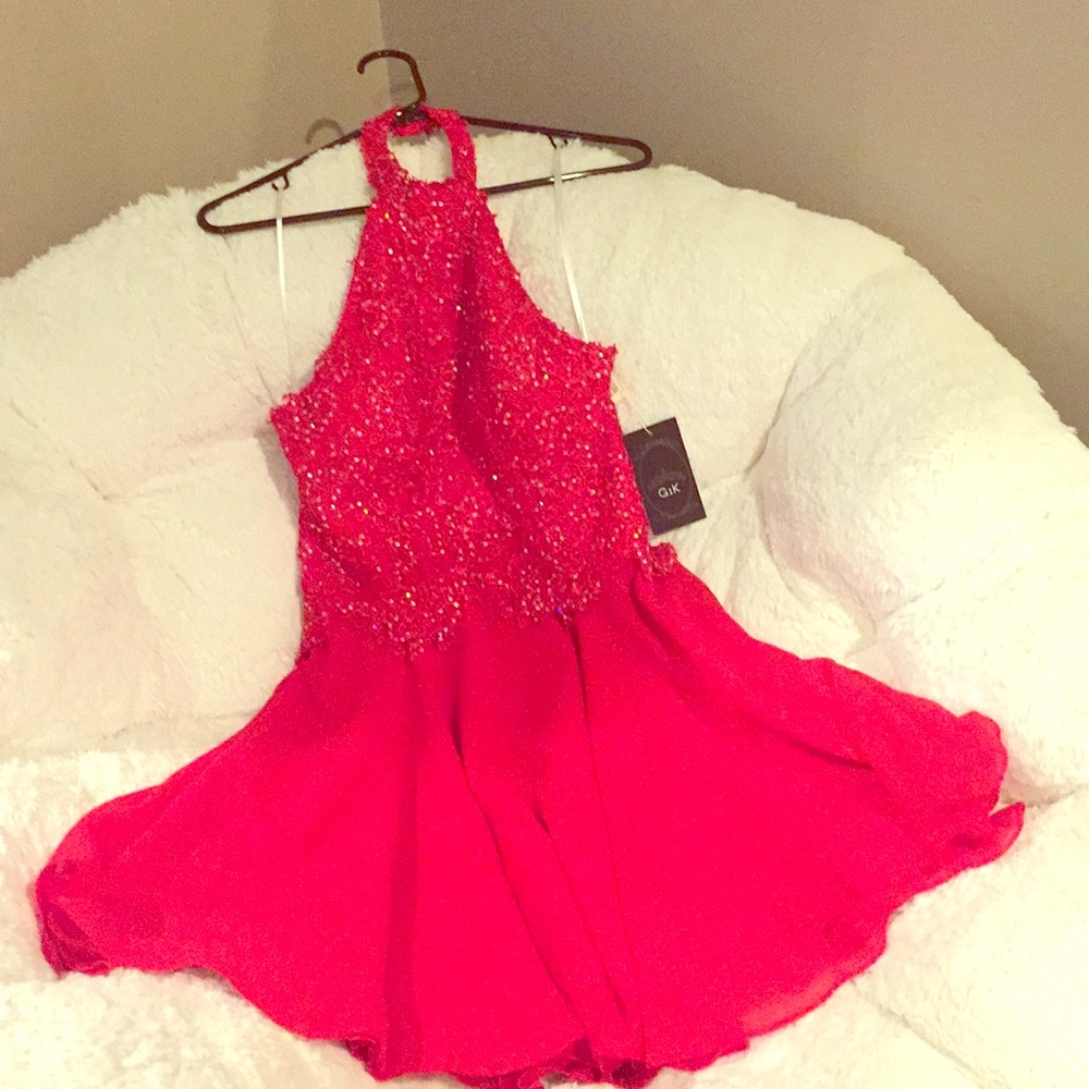 Red sequins prom dress